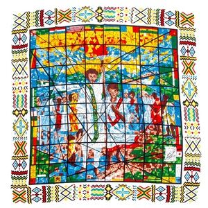 NEW in packaging Harlequin Afewerk Tekle Ethiopian African 33” square silk Scarf